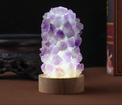 Celestite & Amethyst Flower Light — Built Using Real Natural Crystal