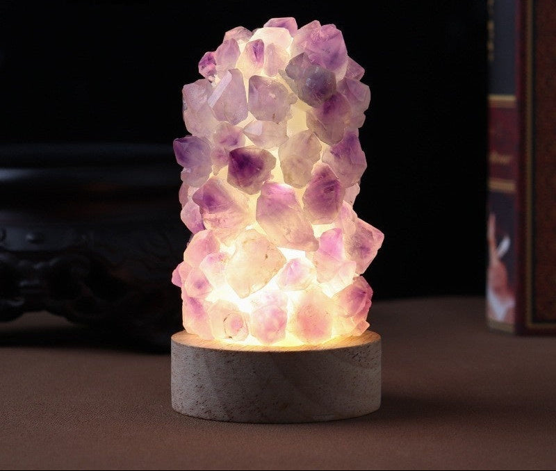 Celestite & Amethyst Flower Light — Built Using Real Natural Crystal