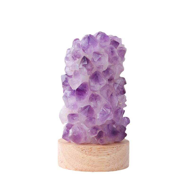Celestite & Amethyst Flower Light — Built Using Real Natural Crystal